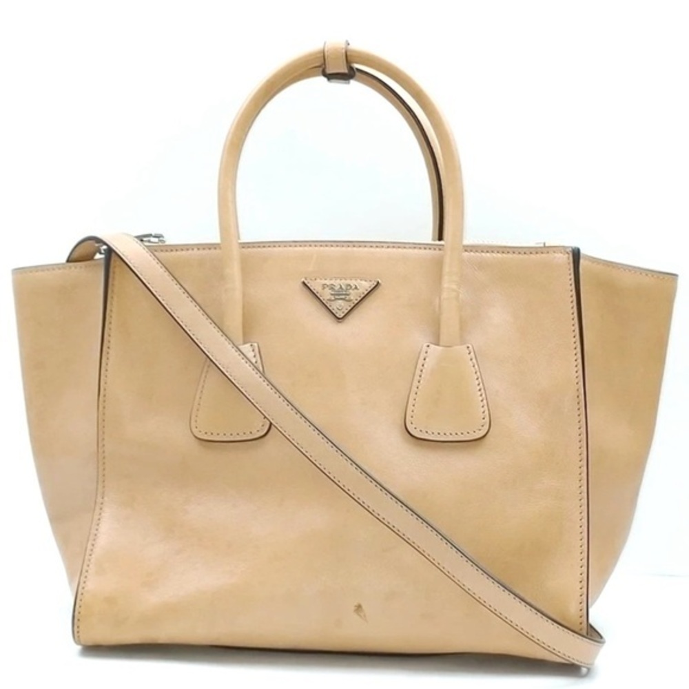 Prada Milano 2 Way Zipper Leather Shoulder Bag Brown